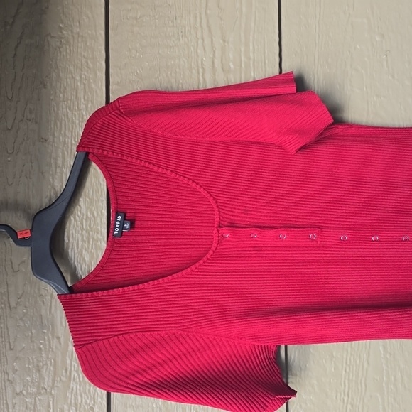 Torrid  Plus Size Midi Rib Knit Snap Front Dress BIKING RED 3x 22 24 PLUS - Picture 8 of 11